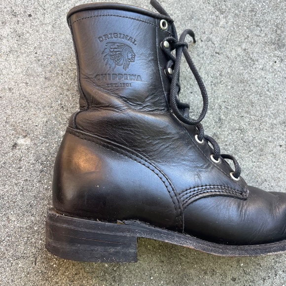 Chippewa boots made in USA black lace up combat 8" leather lacers 7 avant garde - Picture 6 of 14